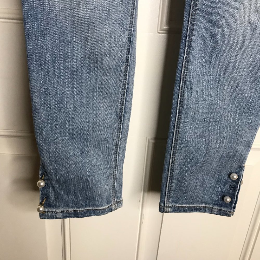 White House Black Market Women's The Skinny Crop Jeans Pearl Accent Blue~Size 00 - Picture 3 of 9